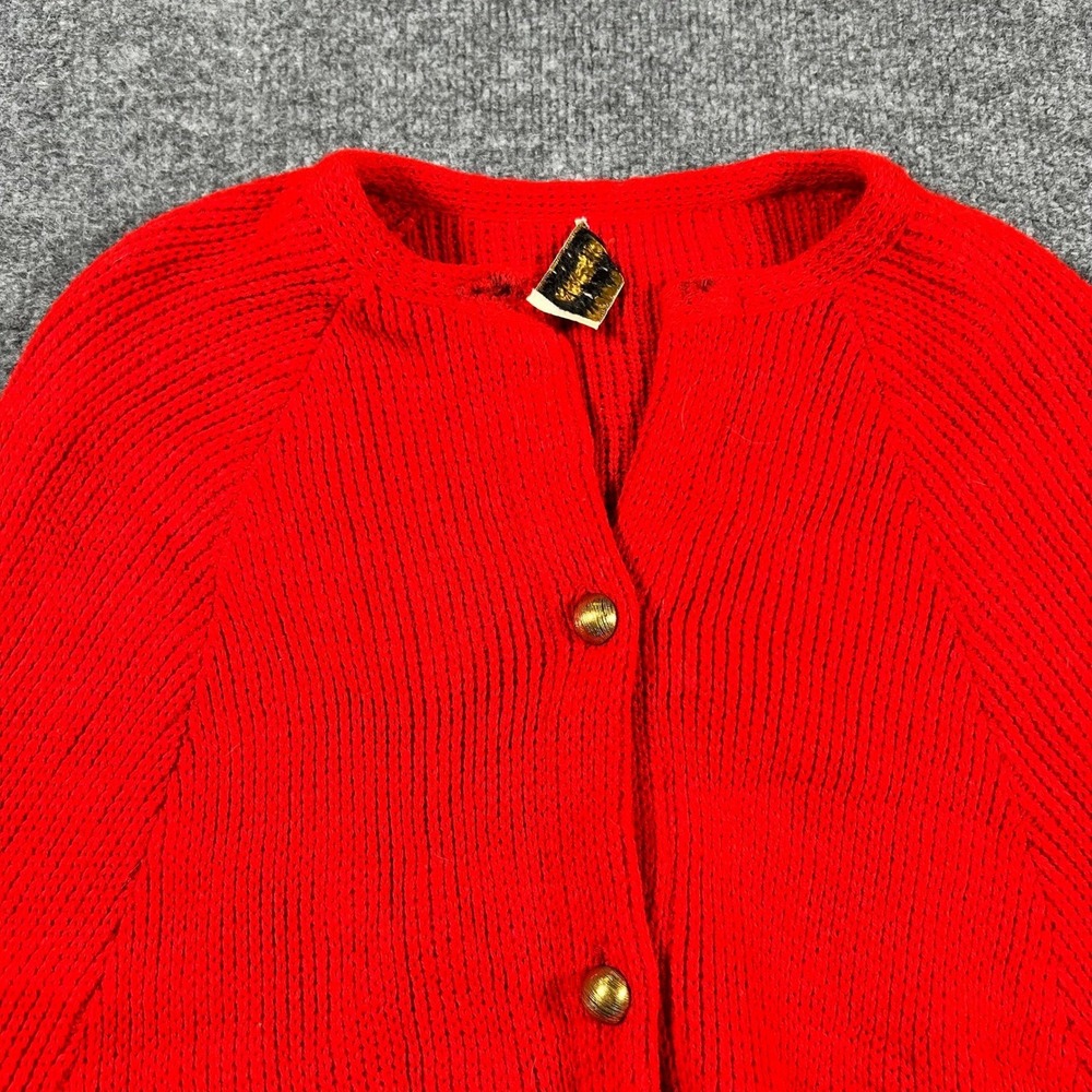Sturbridge Poncho Womens Size OS Red Knit Fringe Button Front Vintage Cape Wrap